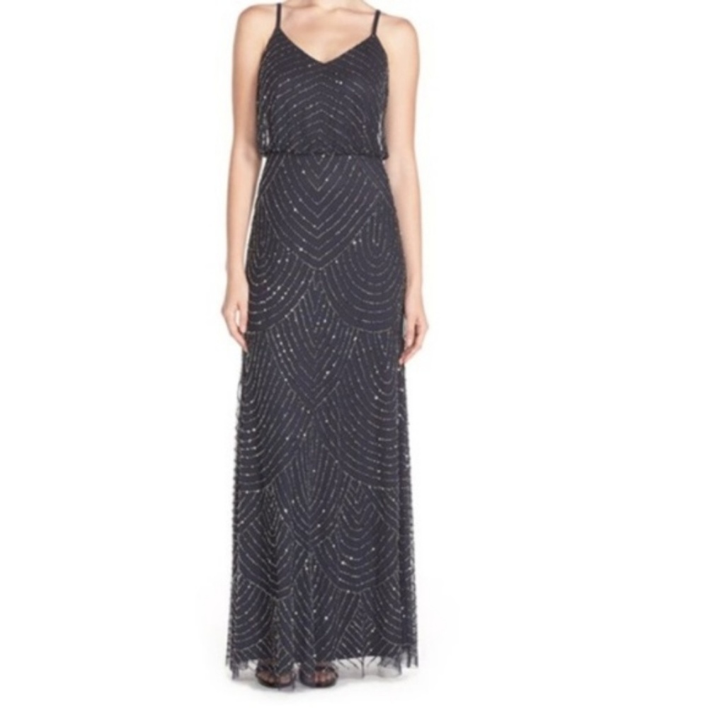 Adrianna Papell Navy Beaded Maxi Dress
